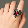 Dark Fashion Spider Web Heart Ring Shiny Rhinestone Halloween Opening Ring  Festival Style