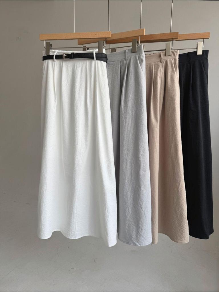Belt Set Pintuck Flare Long Skirt 4COLOR