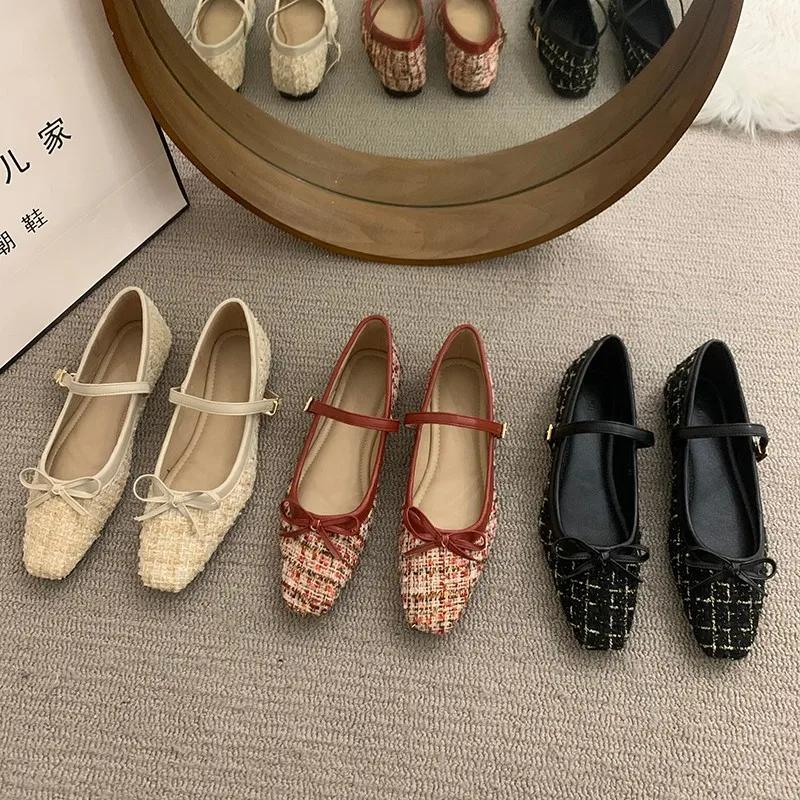 Элегантные туфли-лоферы 2024 Весна Женские однотонные туфли с пряжкой на мягкой подошве Женская мода Круглый носок Бабушкины туфли на плоской подошве Мокасины с бантом