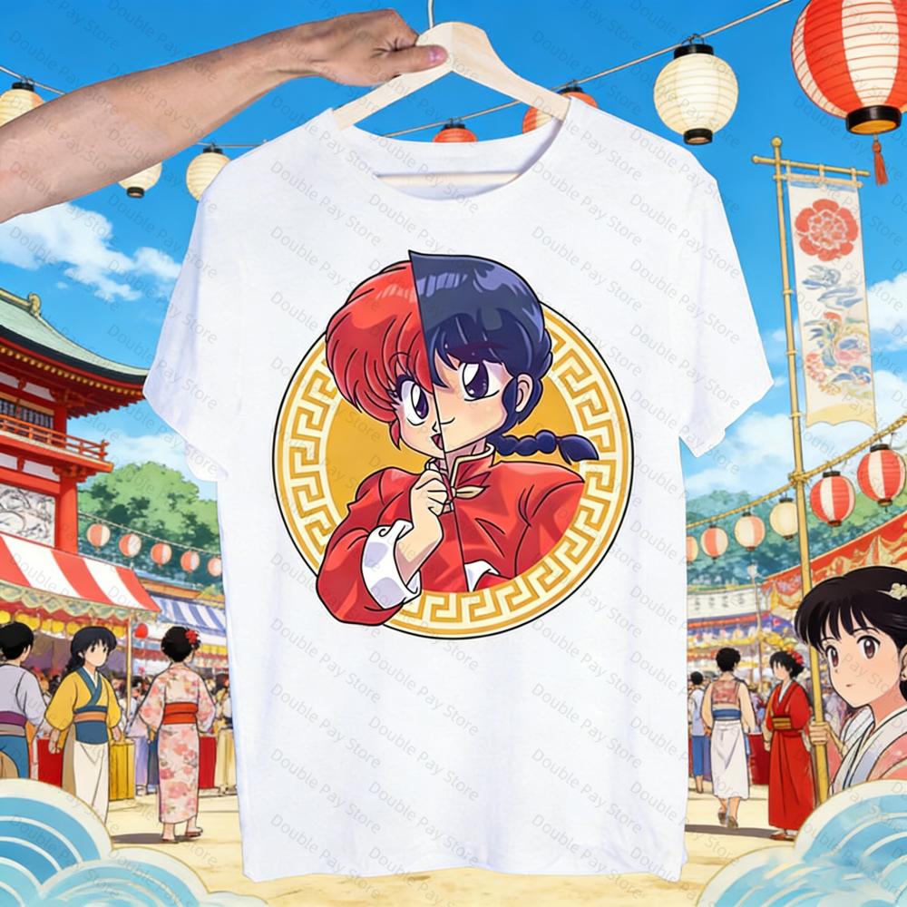Винтажная футболка Ranma 12 Саотомэ Хлопковая футболка с круглым вырезом Повседневные летние топы для унисекса Рубашки Женские футболки Харадзюку Детская одежда