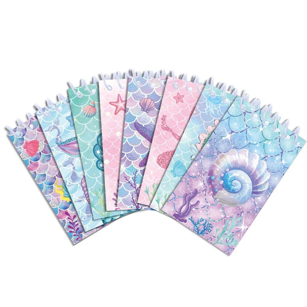 8pcs New Mermaid Theme Pocket Notebooks Stationery Tearable Coil Booklet Portable Mini Notepads