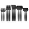 30 шт./6 комплектов столовой посуды, матовые черные ножи, вилки для салата, десертные ложки, набор столовых приборов из нержавеющей стали, семейная посуда для вечеринки