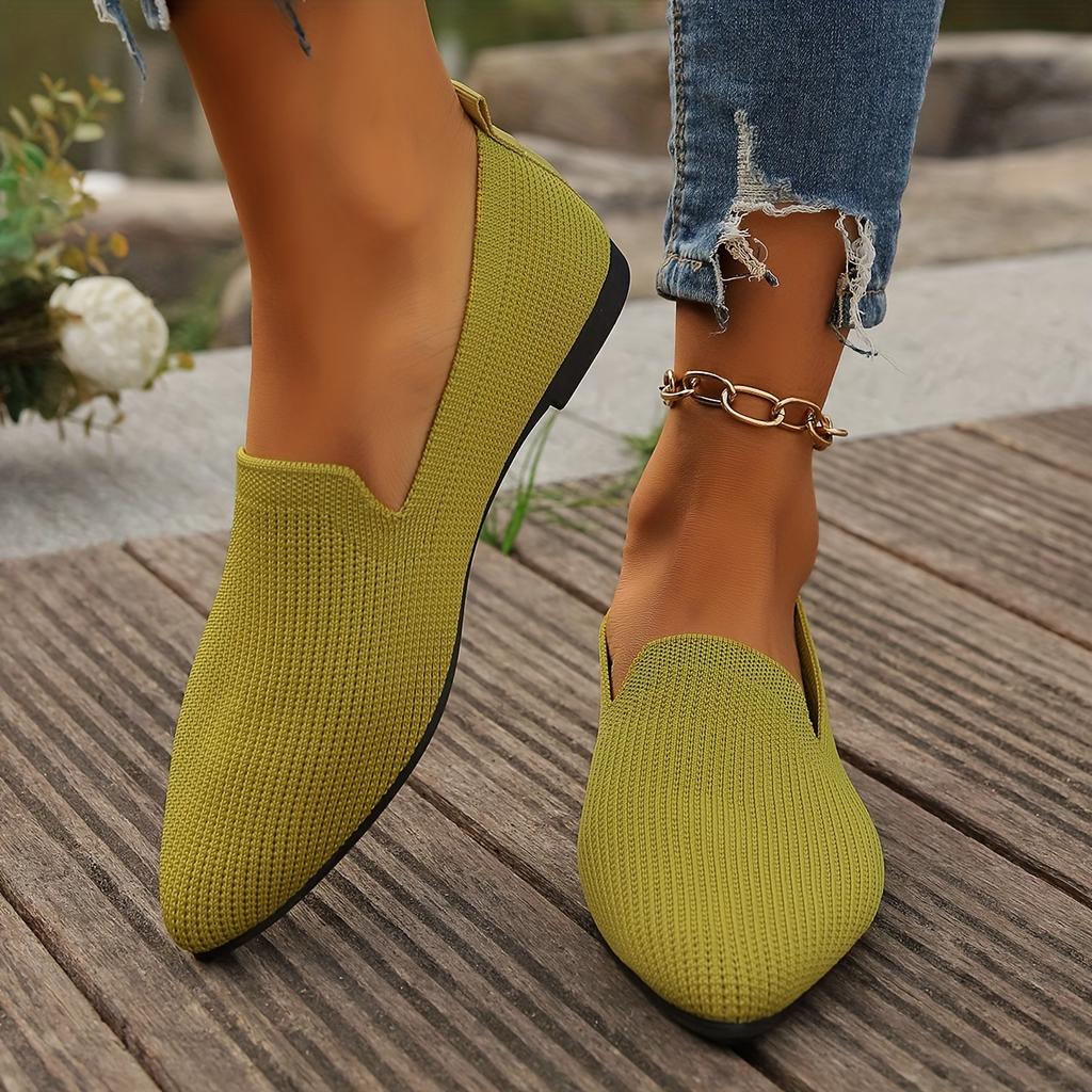 Women's Knitted Flats, Solid Colour Pointed Toe Soft Sole Shoes, Comfortable Daily Wear Flats