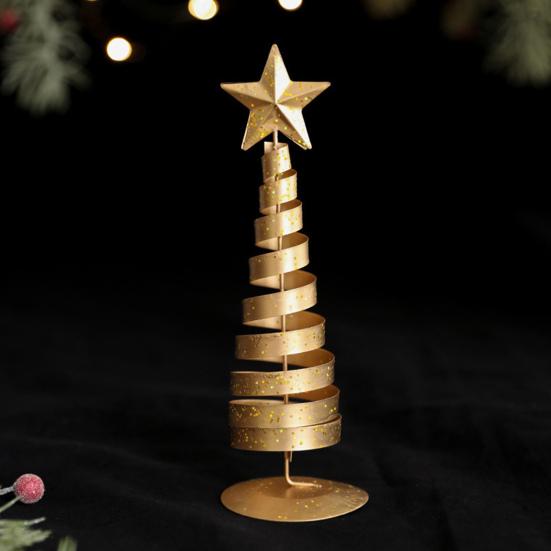 Gold Spiral Christmas Tree Decor Glittering Tabletop Tree with Star Topper for Holiday Home Office Table Centerpiece Mantel Shelf Decor