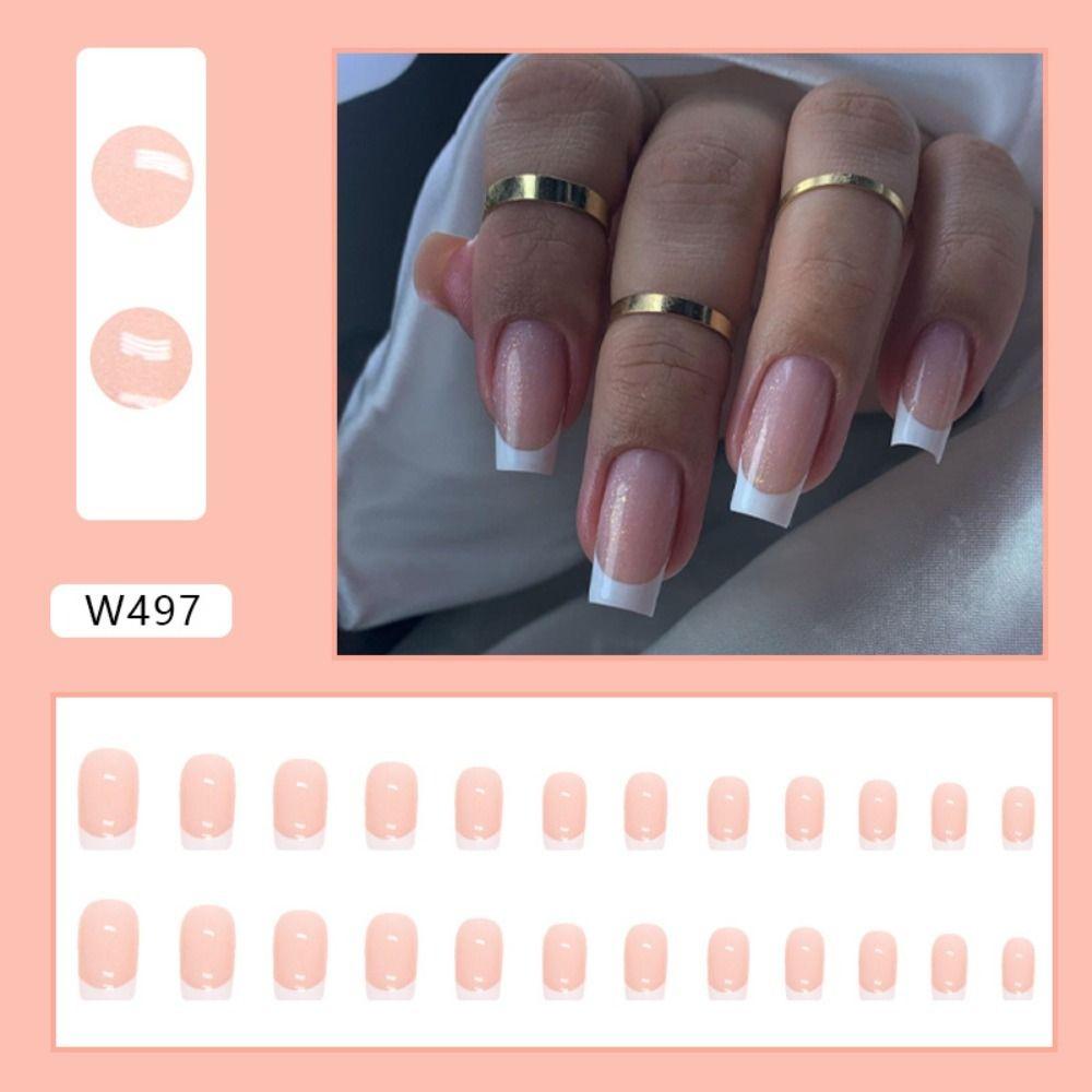 24pcs Nail Tips Purple Love Heart Press On Nails DIY White Edge Long Square False Nails French