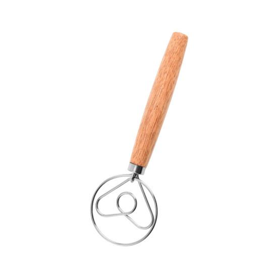 Dough Mixer Stainless Steel Dough Whisk with Wooden Handle Easy-to-clean Bread Whisk for Home Kitchen