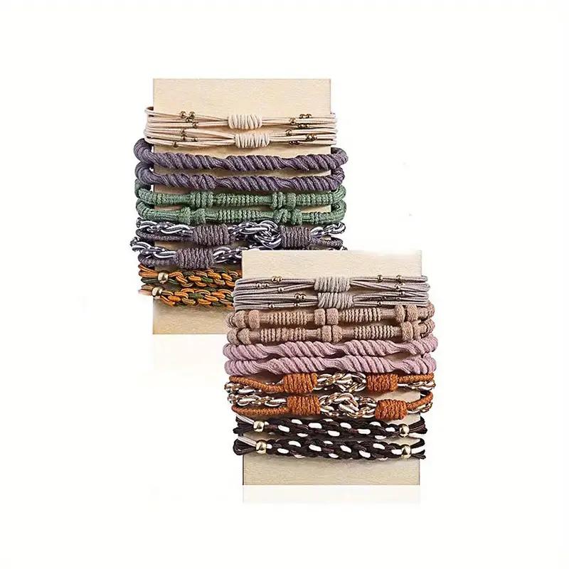 20 шт., резинки для волос в стиле бохо для женщин, плетеный браслет из веревки для волос для густых волос, бесшовный держатель для хвоста, аксессуары для волос для женщин и девочек