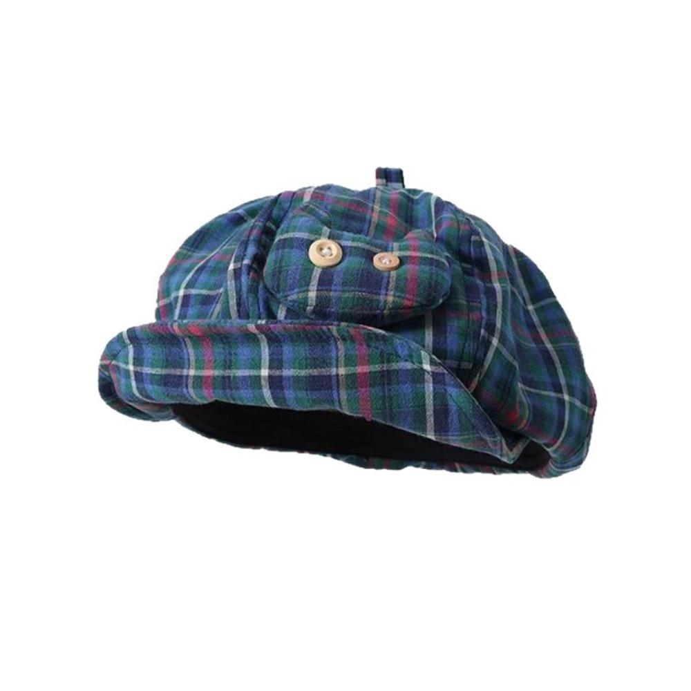 Sun Protection Plaid Cloud Berets Korean Style Octagonal Caps Ins Newsboy Cap  Female
