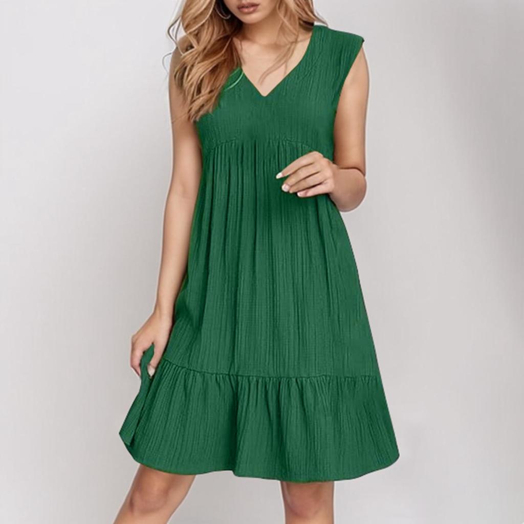 Ladies' Casual And Fashionable Solid Color Dress, Loose Sleeveless Waist Cinched Dress
