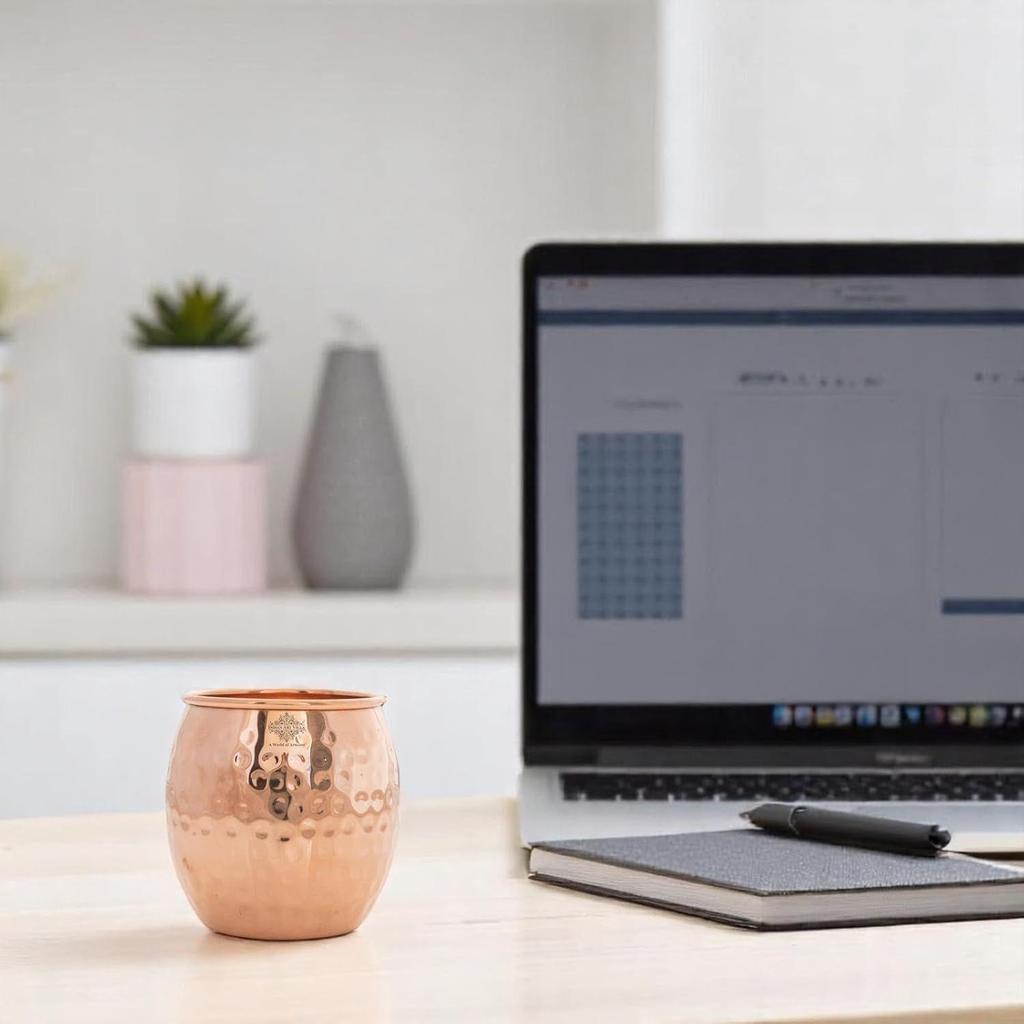 Hammered Copper Glass Tumbler, Serveware & Drinkware, Ayurveda Healing, 550 ML