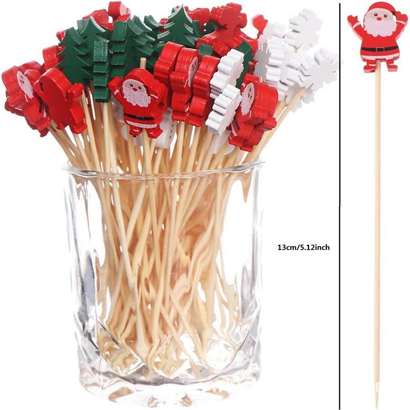100PCS Christmas Tree Shaped Drink Cocktail Picks Appetizer Fruit Cupcake Pocks Festival Party Favors Decorations