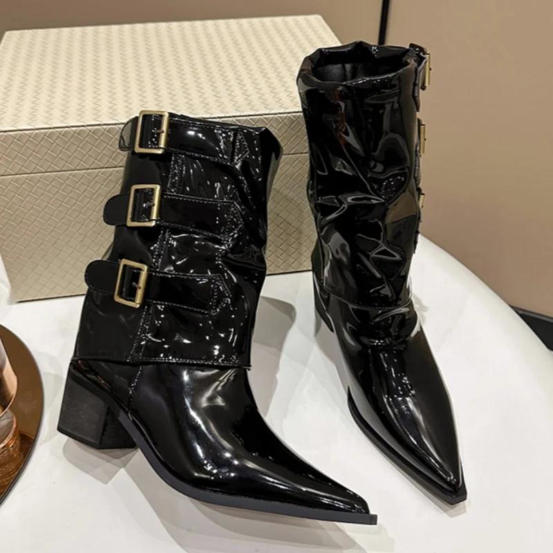 Ботильоны на высоком каблуке женские с острым носком кожаные ботинки челси массивная обувь женская 2024 тренд зимняя готическая обувь для мотоциклистов женские ботинки