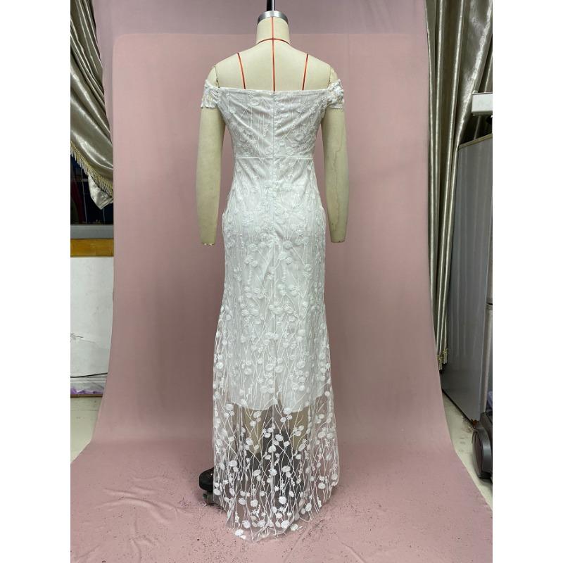 Women's Summer Holiday Slim Fishtail Backless Halter Lace Dresses