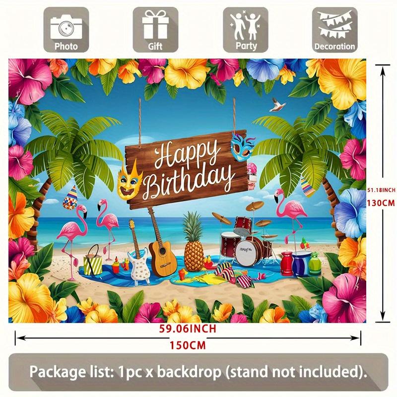 Hawaiian Luau Birthday Party Banner, Polyester Backdrop for Home Room Wall Decor and Props