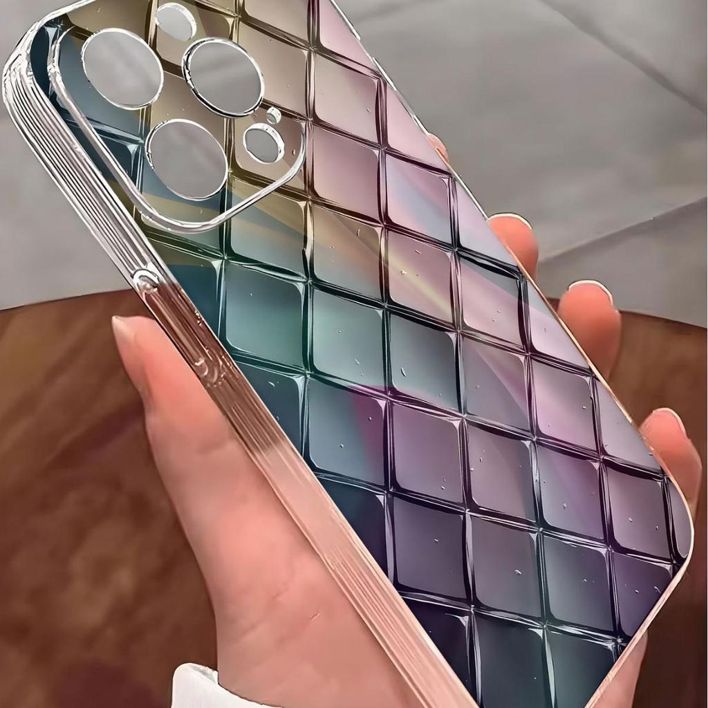 Яркий клетчатый прозрачный противоударный чехол для iPhone 14/15/16/17 Pro Max.