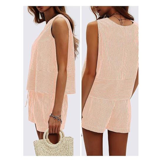 Женские летние комплекты из 2 предметов: майка без рукавов, шорты, повседневные полосатые спортивные костюмы, комплект для отпуска на пляже