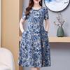 Элегантное шифоновое платье для женщин, большие размеры, повседневные тонкие длинные платья с короткими рукавами, женская винтажная летняя одежда с принтом