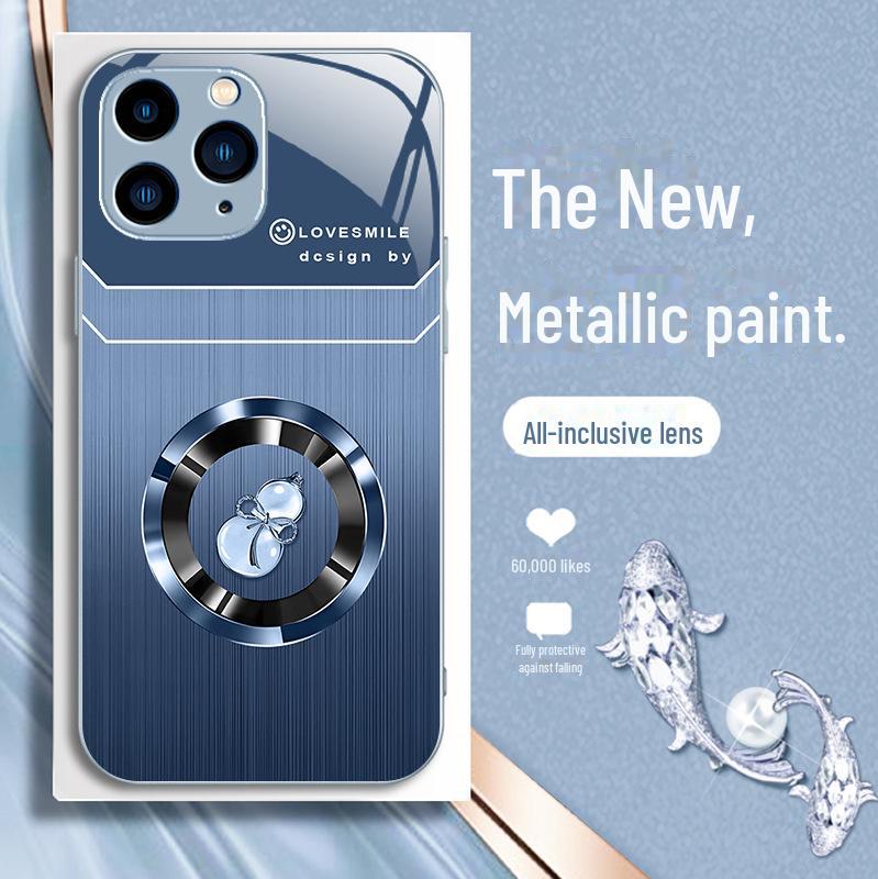 Роскошный чехол Liquid Glass с текстурой под дерево для Apple X/XS, 13Pro, 12/11, XR, XS Max и SE — защита от падений с дизайном в виде тыквы удачи.