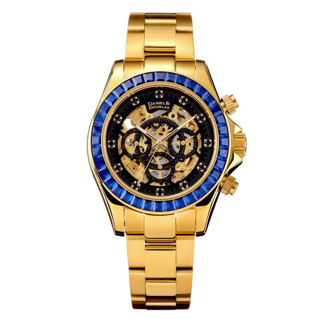 Daniel Douglas DD8802DG Analog Automatic Mechanical Gold and & Watch, Silver, Men's (Blue)