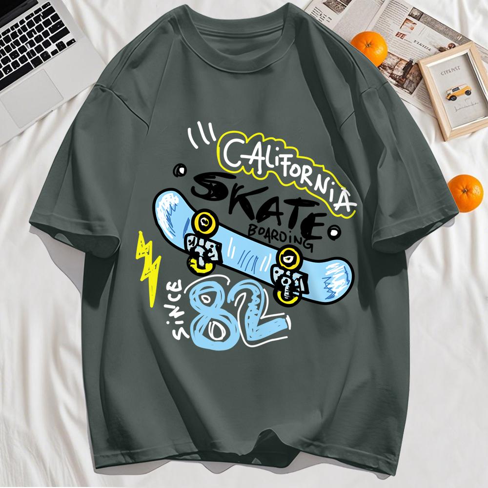 Футболки с принтом California Skate Number 82, с круглым вырезом, летняя уличная одежда оверсайз, одежда из мягкого хлопка, футболка