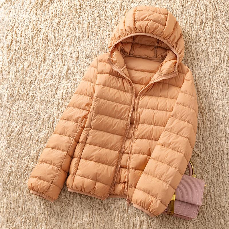 Women's Lightweight Down Jacket Short Warm Fashionable Hooded Lightweight Fitted Outerwear