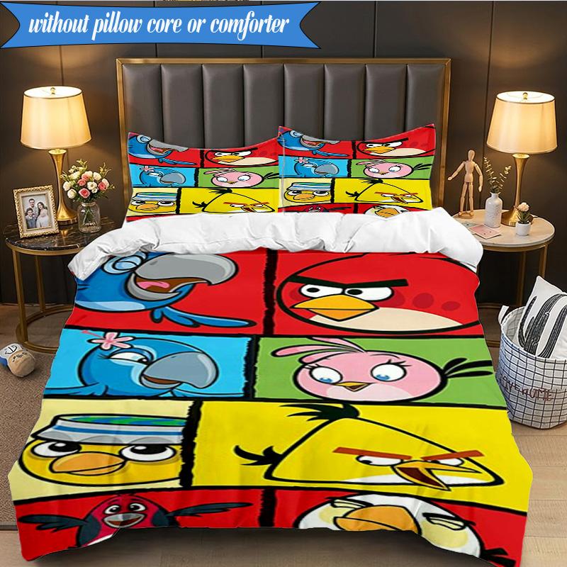 Red Birds Characters Collage 3pcs K-pop music group Bedding set,Ideal for Bedroom, Dormitory,Including Duvet Cover And 2pcs Pillowcases,Fan gifts
