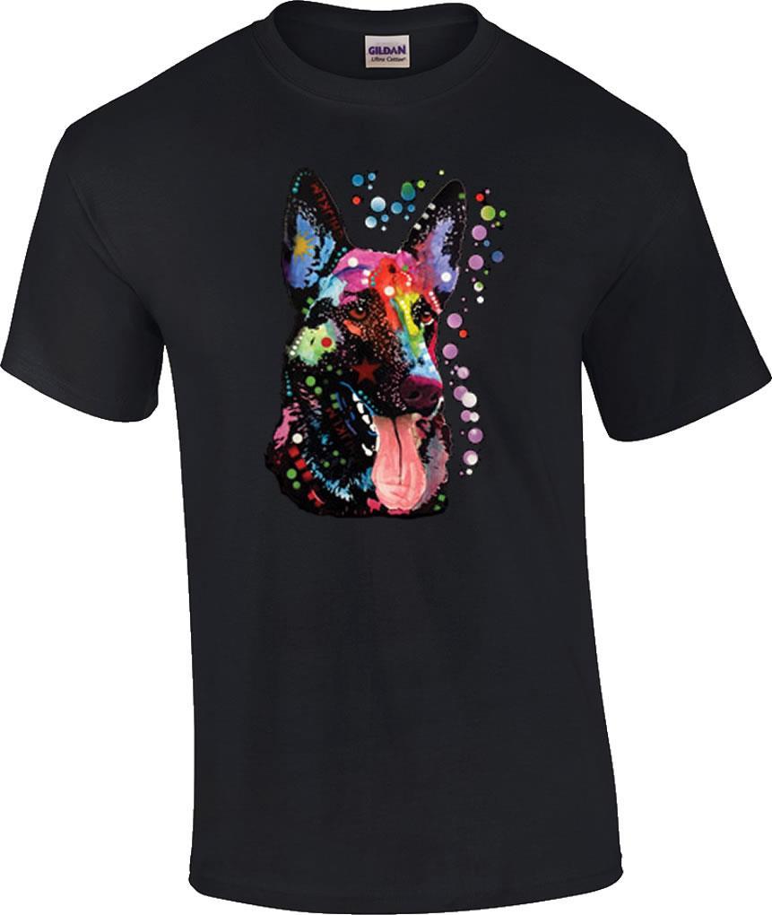Dean Russo German Shepherd Neon Fluorescent Blacklight Patchwork Dog T-Shirt