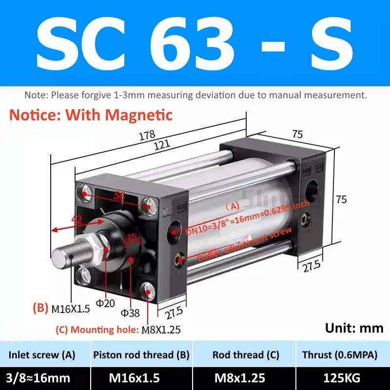 SC Standard Air Cylinder SC32/40/50/63mm Bore Small With Magnetic Pneumatic Cylinder Piston 25/50/75/100/150/200/250mm Stroke