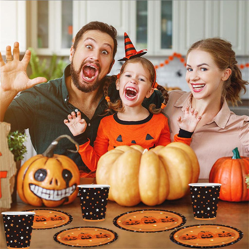 Хэллоуин Тыква/ Привидение/ Одноразовая посуда Принт на салфетке Бумажная тарелка Пластиковый нож и вилка Набор для вечеринки