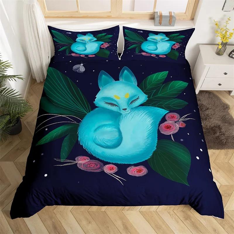 Пододеяльник с рисунком лисы для девочек, кавайный чехол для одеяла с животными, микрофибра, лесные животные, комплект постельного белья Twin Queen для детей и взрослых