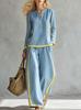 1116 new European and American style contrasting colors imitation Mama wide-leg pants suit women's summer casual fashion long-sleeved two pieces