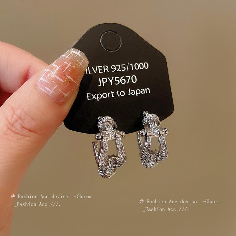 Серебряная игла циркон модные серьги-пряжки в форме подковы корейские простые серьги-гвоздики с характером персонализированный дизайн универсальные серьги