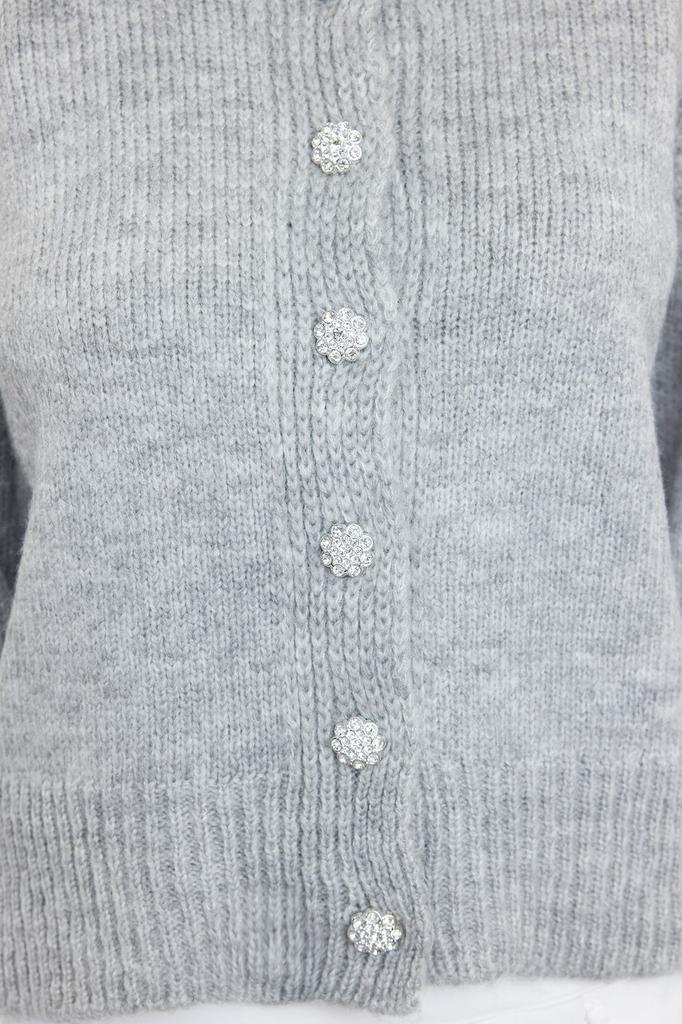 Women's Elegance Style Cardigan Stone Soft Textured Jewel Buttoned Jacket Look Knitwear Cardigan