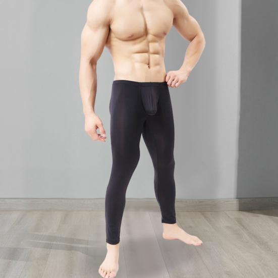 Мужские брюки, ультратонкие U-образные мешочки, высокая эластичность, мягкие, узкие, со средней талией, узкие лосины, леггинсы, нижнее белье, мужские домашние прозрачные брюки для отдыха, одежда для сна, низ