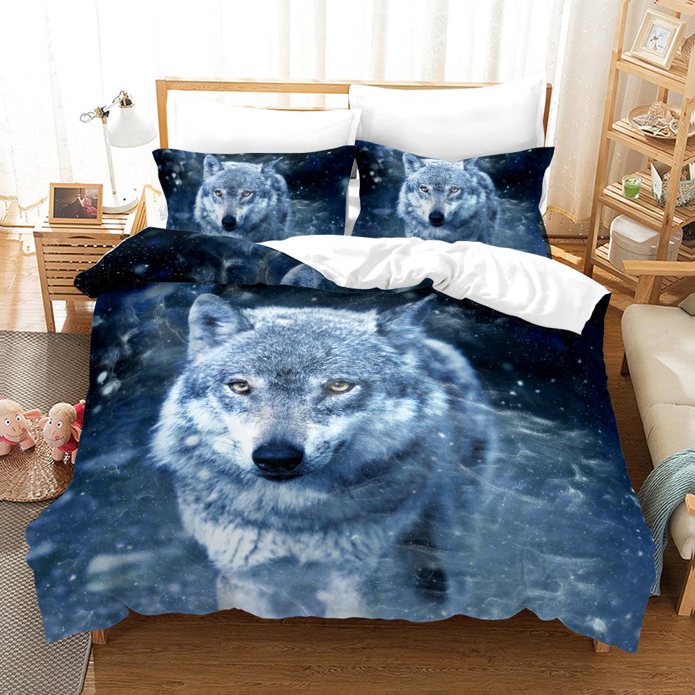 Пододеяльник с 3D рисунком волка, комплект постельного белья, пододеяльник, наволочка, 2 или 3 двуспальные кровати, односпальная кровать, полный размер, мягкая моющаяся молния, украшение для дома
