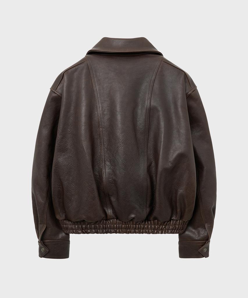 Noirer Antique Cow Leather High-Neck Blouson (Brown)
