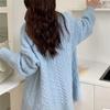 V-образный вырез ленивый ветровой свитер женский осенне-зимний комплект свободная верхняя одежда блузка утолщенный перекрученный вязаный свитер удобный универсальный модный