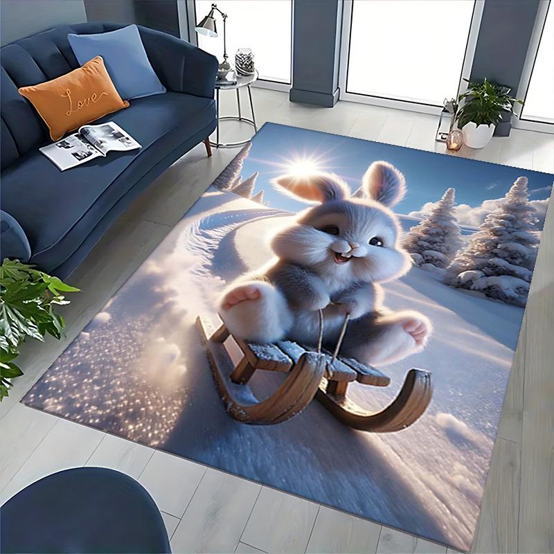 1pc Anime Bunny Chair Mat - Winter Wonderland Design for Office and Home Decor - Non-Slip Carpet Suitable for All Seasons.C048