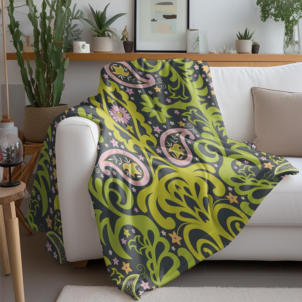 Vibrant Peacock Floral Print Throw Blanket Bohemian Bedspread Unique Sofa Cover Decorative Throw Blanket Dark Green Pattern