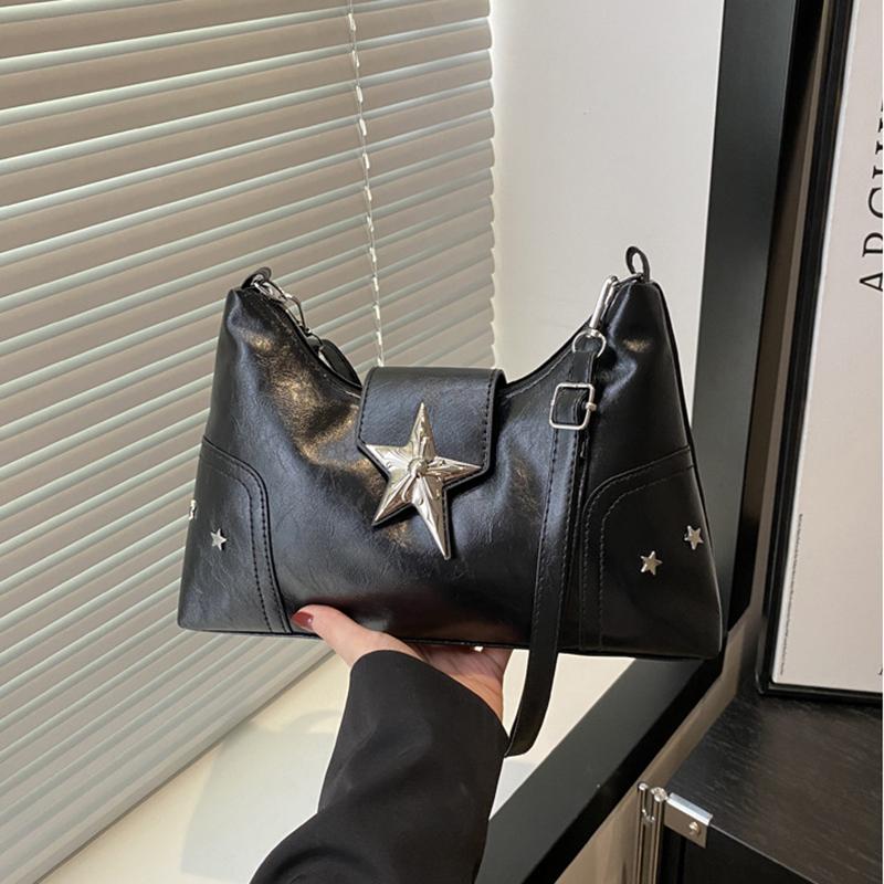 Женская сумка на плечо из ПУ с декором в виде звезд, шикарная сумка-хобо, вместительная модная сумка кроссбоди, однотонная милая сумка под мышкой AVE