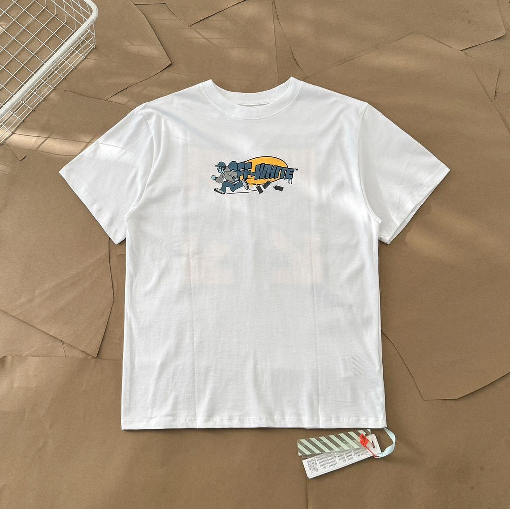 Off-White 2025 Лето Новинка Run Quickly Blue Man Футболка с принтом желтой стрелки и короткими рукавами для мужчин и женщин Парная футболка