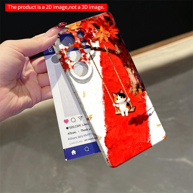 2DFlat Samsung phone case Calico Cat on Swing Under Autumn Tree Applicable to Galaxy S22 S23 S24 S25ULTRA S26 A12 A13 A14 A15 A16
