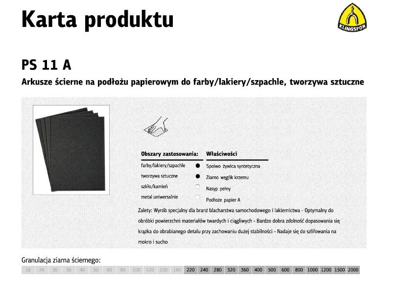 Klingspor Arkusze Ścierne Na Podłożu Papierowym 230Mm X 280Mm Ps11A Na Mokro Gr. 320 50Szt.