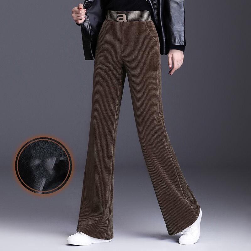 Женские осенне-зимние брюки с высокой талией, утепленные и утолщенные, из вельвета, с драпировкой, прямые, свободные брюки