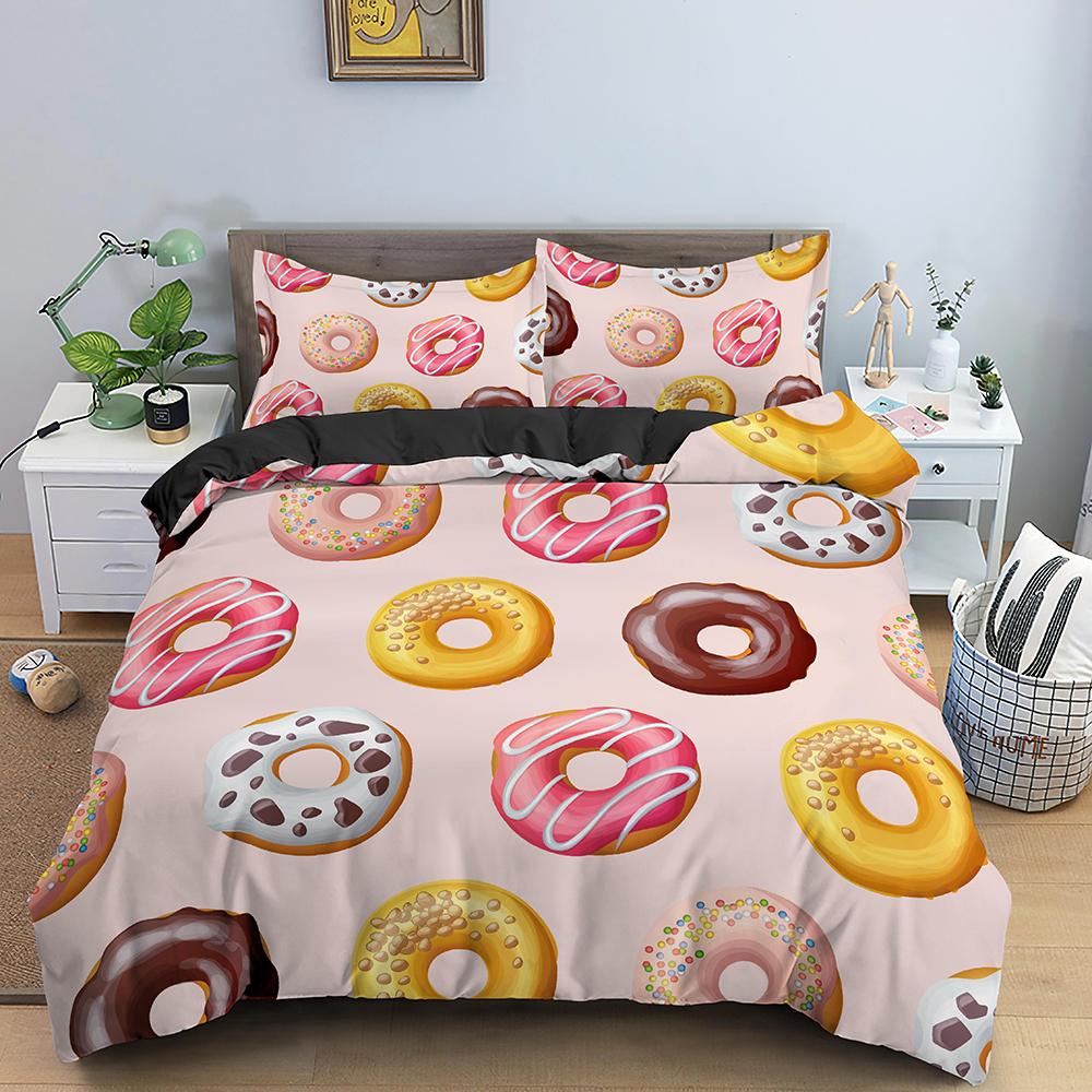 Colorful Donut Print King Queen Full Size Bedding Set Duvet Cover Set Quilt Set For Adults Kids Teens Polyester Bedding Bedroom