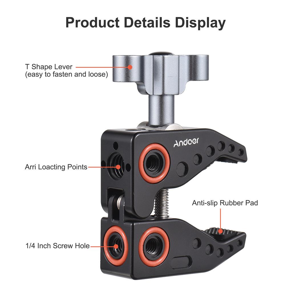 Andoer Super Clamp для монитора, светодиодные фонари, вспышка, микрофон, алюминиевый сплав C, зажим для камеры с