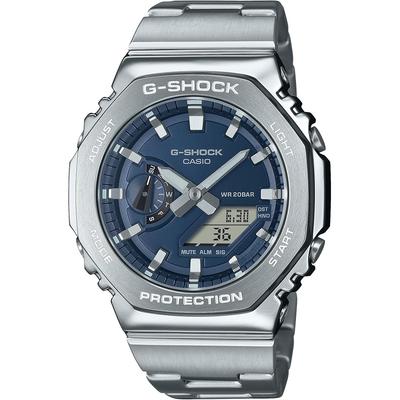 Мужские часы Casio G-Shock GM-2110D-2BJF с металлическим безелем и ремешком Серебристые