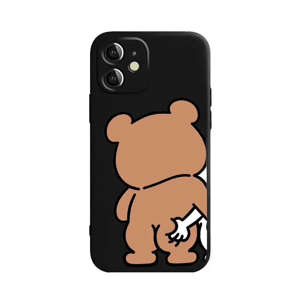 Забавный чехол для телефона с парой кролик-медведь для IPhone 13 14 15 12 11 Pro Max Mini X XR XS MAX 7 8Plus SE2 Милое животное Прозрачная парная крышка