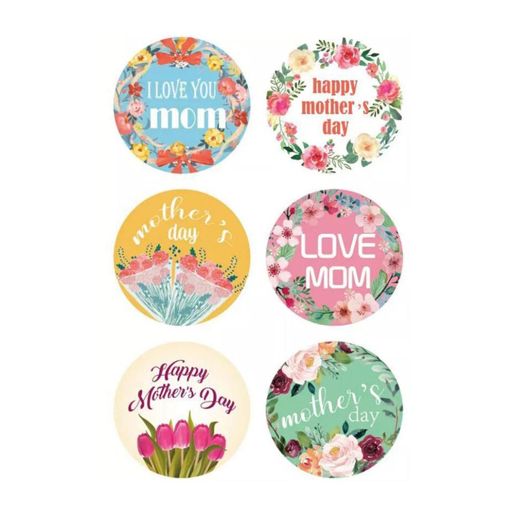 6 Sheets Round Mothers Day Stickers Self Adhesive Festival Stickers Dessert Cake Baking Sealing Sticker Gift Tag Sticker