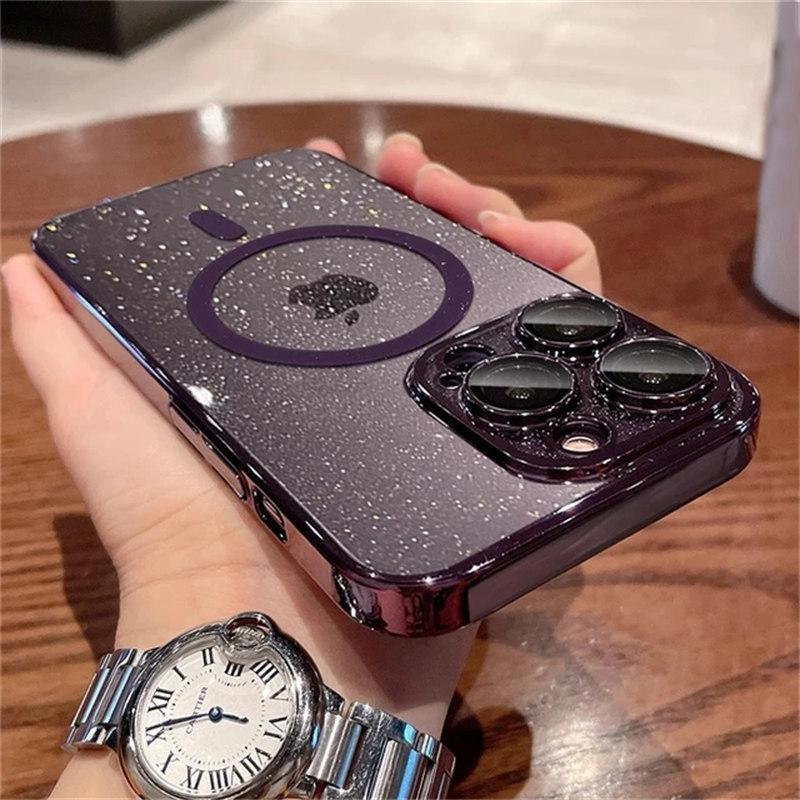 Роскошное покрытие для Magsafe, магнитный чехол с беспроводной зарядкой для iPhone 15 14 Plus 13 12 Pro Max 11, прозрачный блестящий жесткий тонкий чехол из ПК